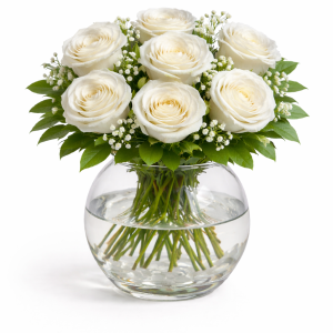 Akvaryum Vazoda 7 Beyaz Gül