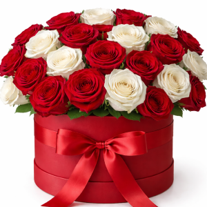 Kutuda Kırmızı Beyaz Gül Aranjmanı