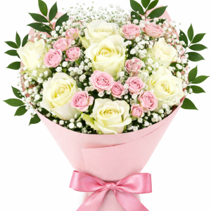 Pembe Çardak ve Beyaz Gül Buketi